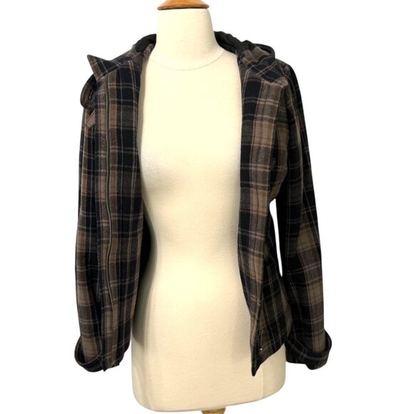 Vintage Juicy Couture Navy Plaid Wool Cashmere Coat Jacket Belted Hooded Size 2 - Picture 2 of 16